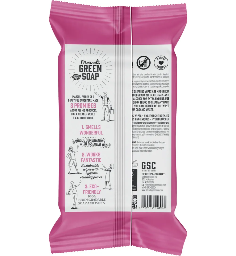 Marcel's Green Soap Cleansing Wipes Patchouli & Cranberry Bio (60 stuks)