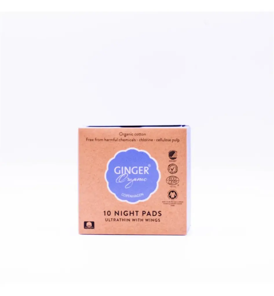 Ginger Organic Maandverband nacht met vleugels (10 stuks)