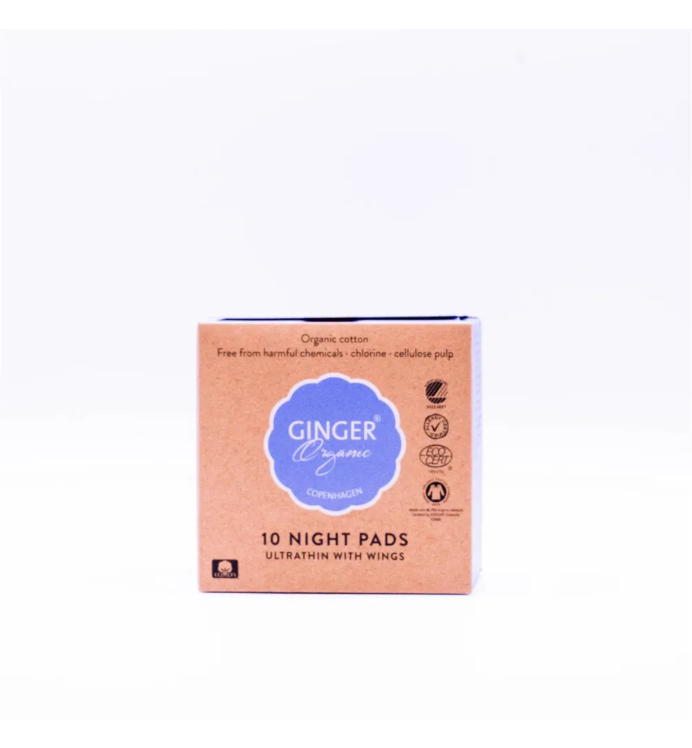 Ginger Organic Maandverband nacht met vleugels (10 stuks)