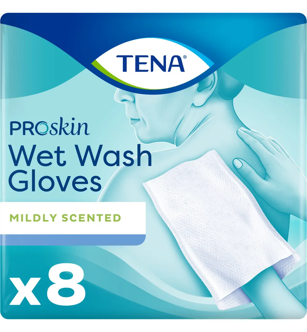 Tena Wet Wash Glove Mildly Scented 8 (8 stuks)