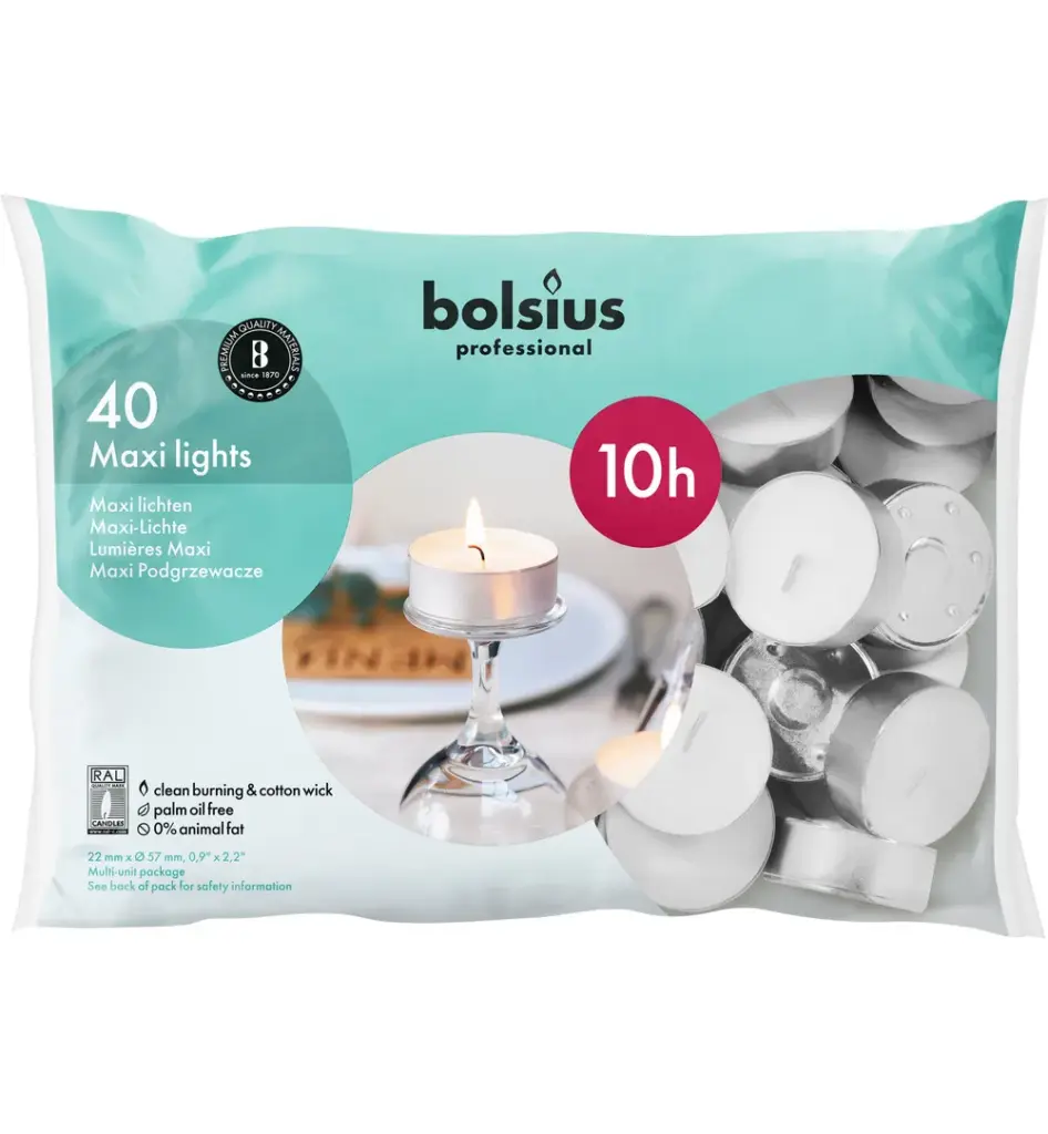 Bolsius Horeca Maxilichten 10 Uur Wit (40 stuks)