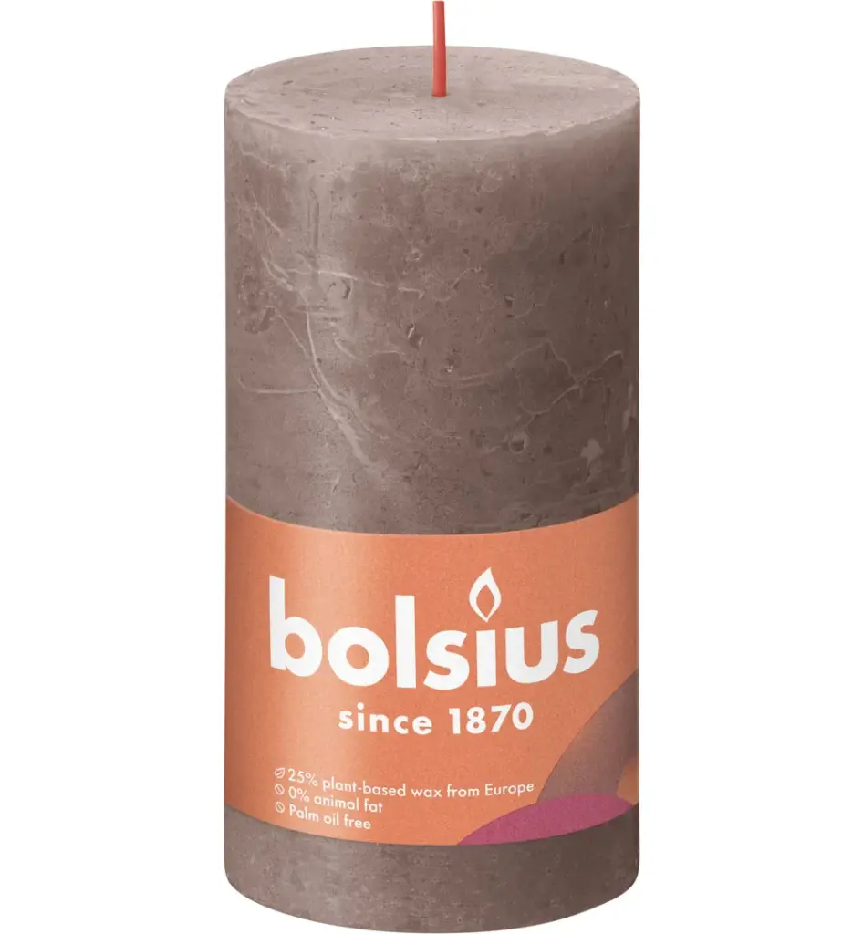 Bolsius Shine Rustiek Stompkaars 130/68 Rustic Taupe (1 stuk)