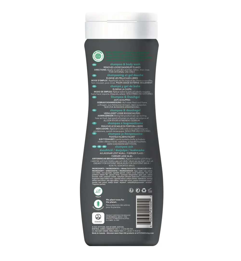 Attitude Super Leaves Shampoo & body wash 2-in-1 mannen (473 ml)