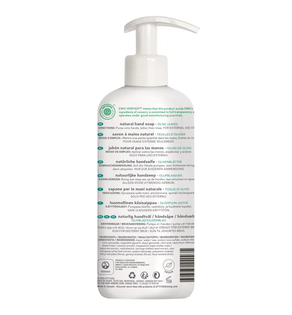 Attitude Super Leaves Handzeep olive leaves (473 ml)