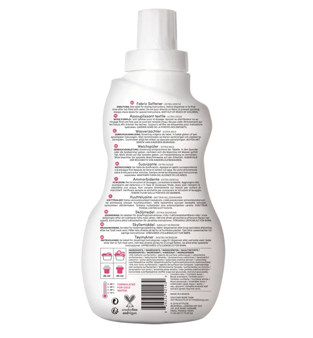 Attitude Little Ones Wasverzachter, 40 Beurten, Parfum Vrij (1000 ml)