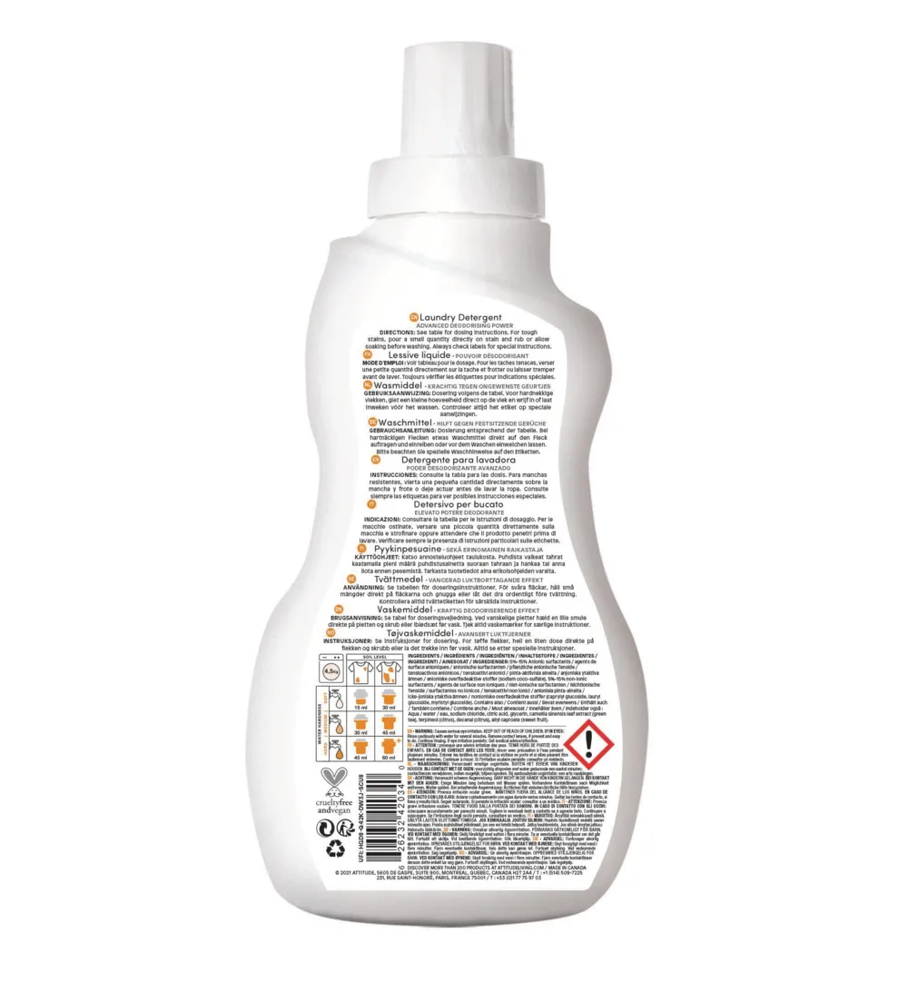 Attitude Nature+ Vloeibaar Wasmiddel 35 Beurten Citrus Zest (1050 ml)
