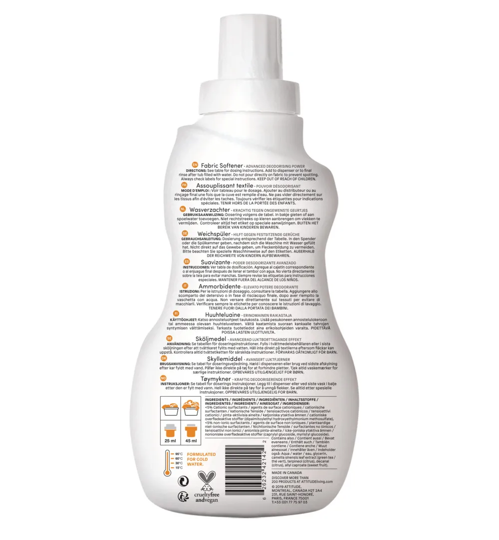 Attitude Nature+ Wasverzachter 40 Beurten Citrus Zest (1040 ml)