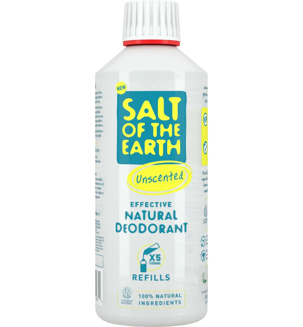 Salt Of The Earth Natural Deodorant Spray Navulfles, Unscented, Parfum vrij (500 ml)