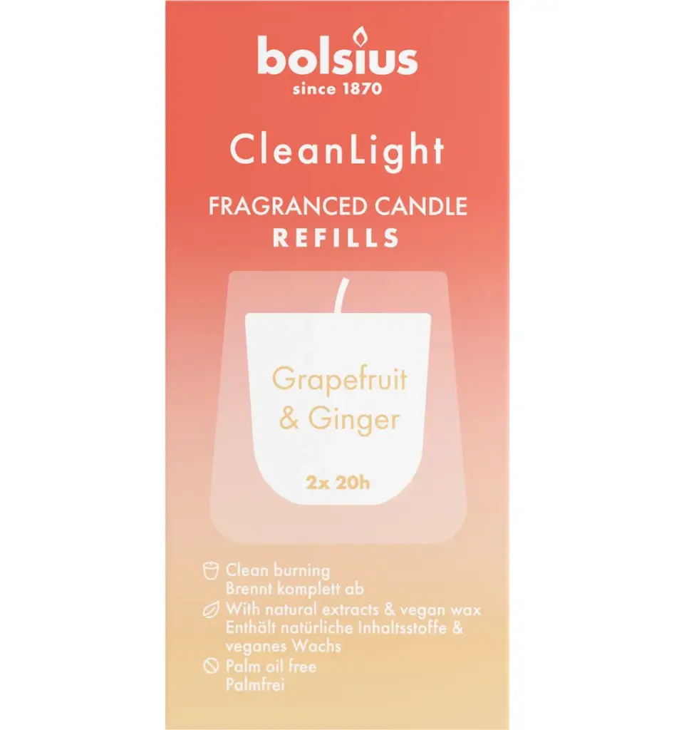 Bolsius Clean Light Navullinggrapefruit / Ginger (2 stuks)