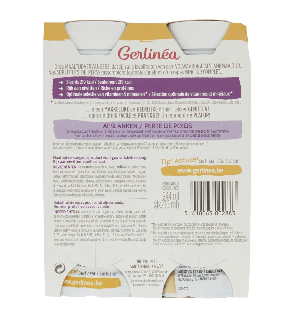 Gerlinéa Afslank Drinkmaaltijd Vanille smaak 4-pack (4 x 236 ml)