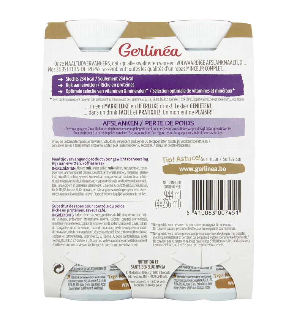 Gerlinéa Afslank Drinkmaaltijd Koffie smaak 4-pack (4 x 236 ml)