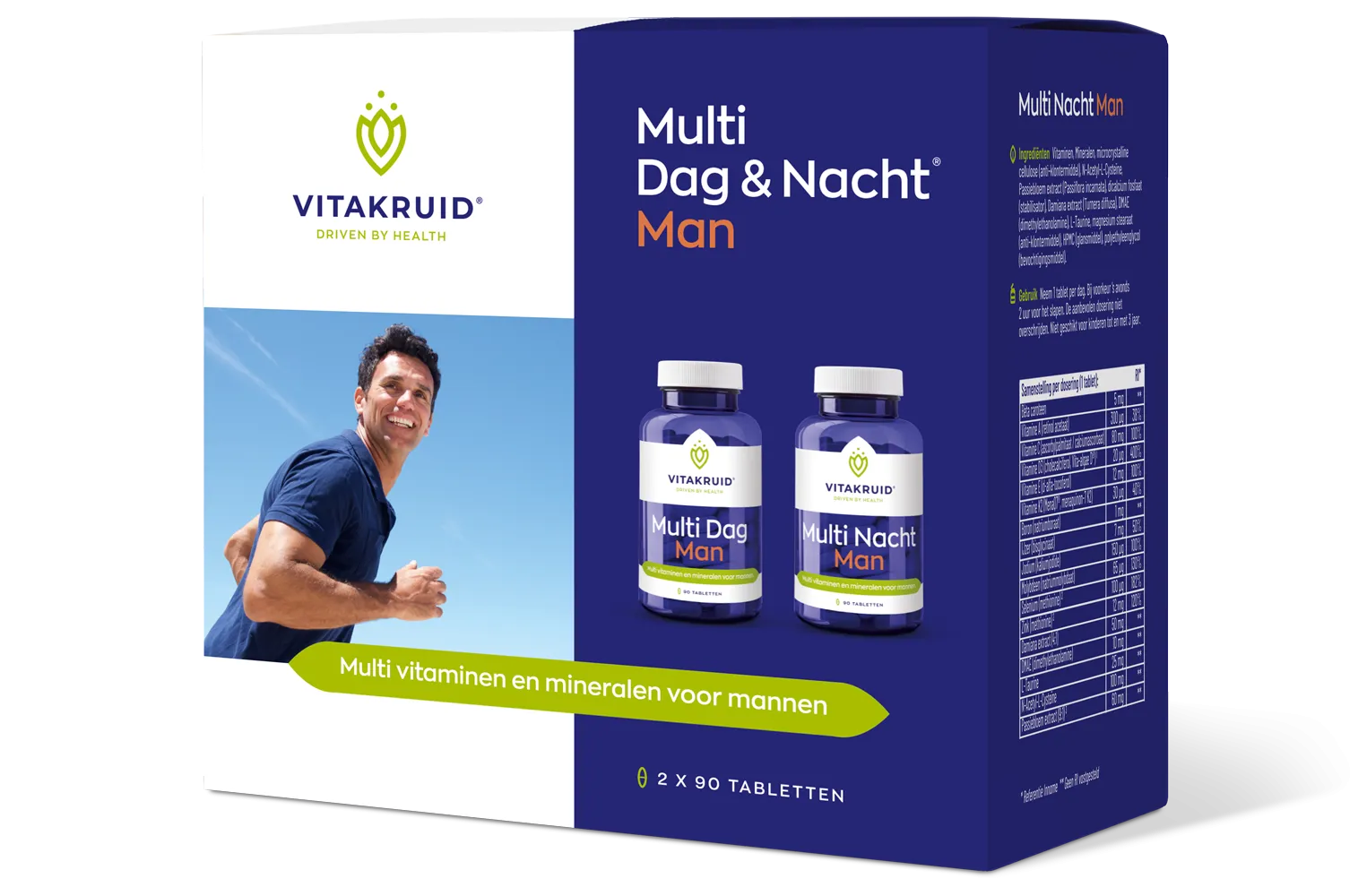 Vitakruid Multi Dag & Nacht Man 100% Vegan (2 x 90 tabletten)