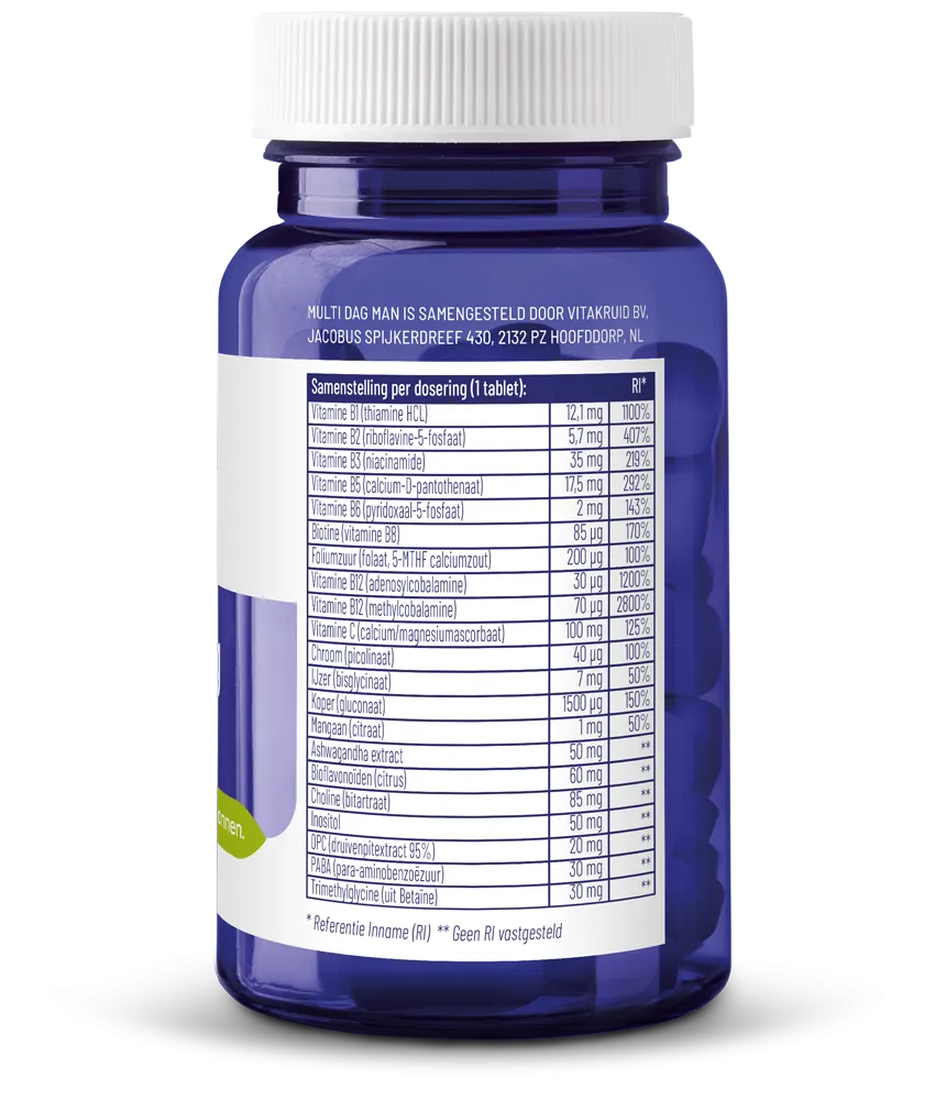 Vitakruid Multi Dag Man 100% Vegan (30 tabletten) - image 2
