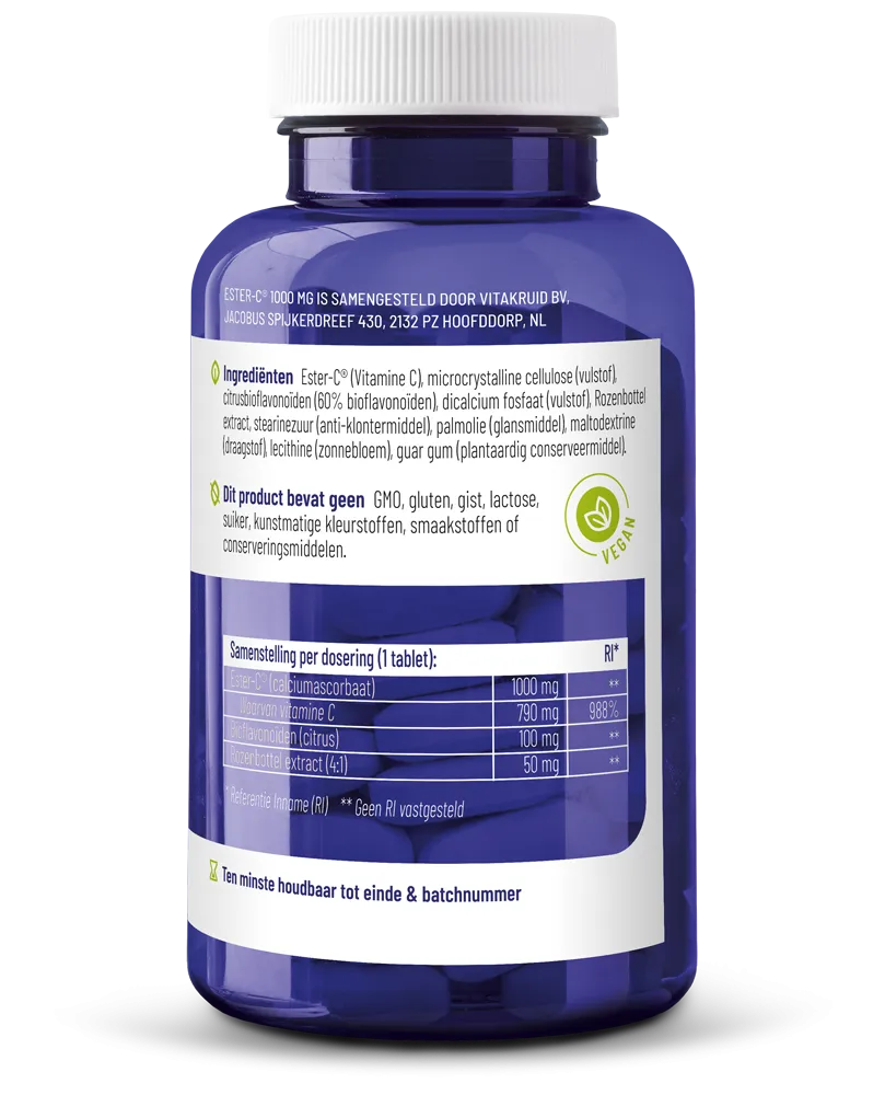 Vitakruid Ester-C® Vitamine C 1000 Flavonoïden Rozenbottel (90 tabletten) - image 2