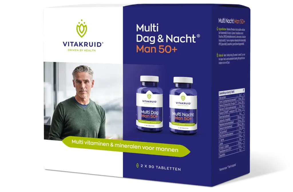Vitakruid Multi Dag & Nacht Man 50+ 100% Vegan (2 x 90 tabletten)
