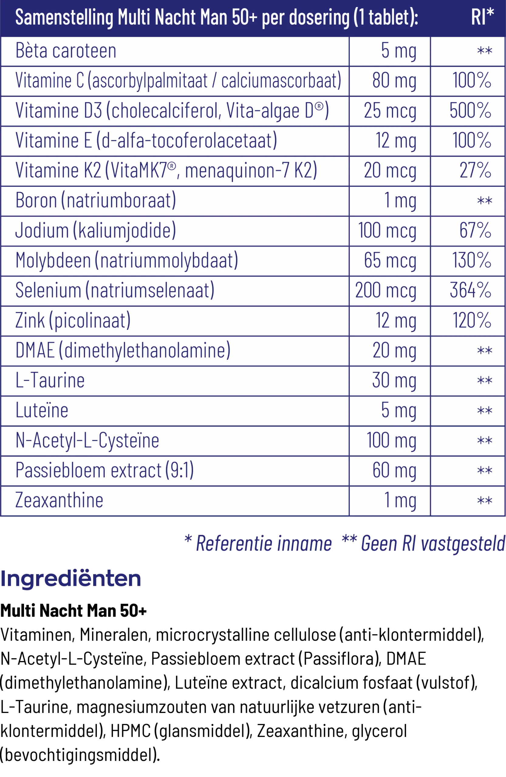 Vitakruid Multi Nacht Man 50+ 100% Vegan (30 tabletten) - image 3