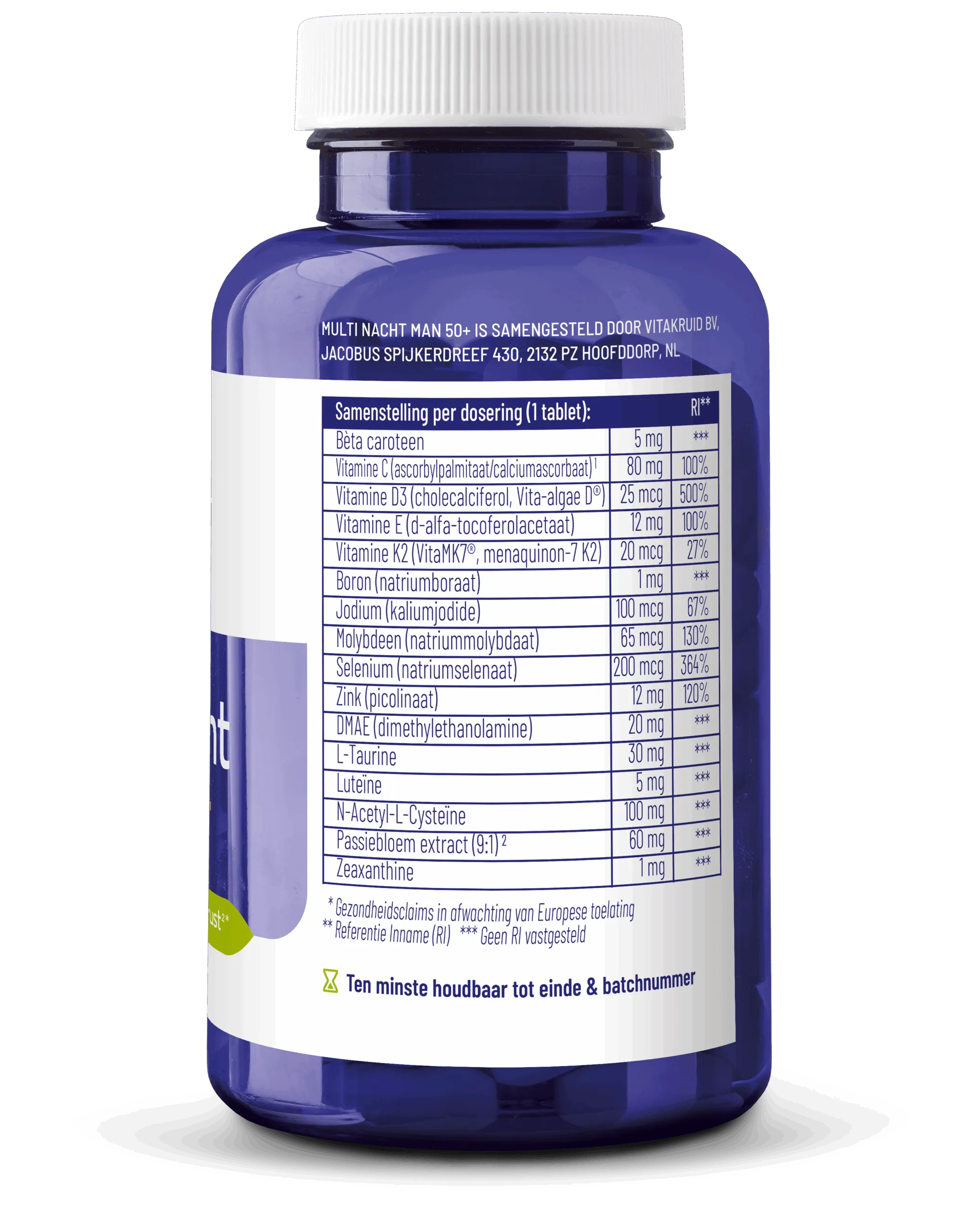 Vitakruid Multi Nacht Man 50+ 100% Vegan (90 tabletten) - image 2