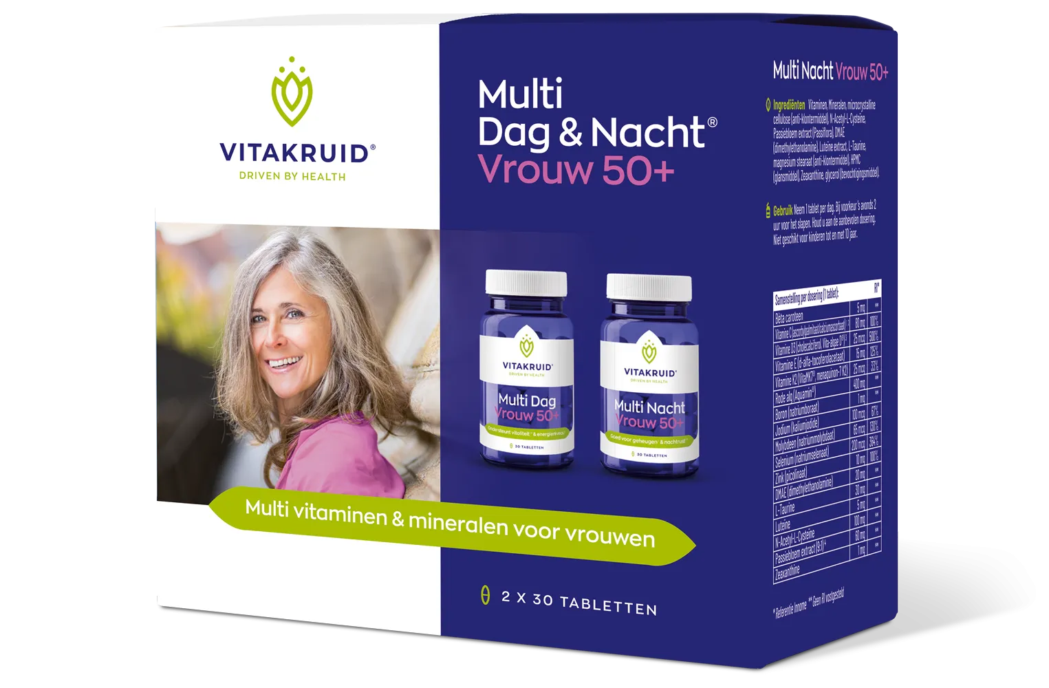 Vitakruid Multi Dag & Nacht Vrouw 50+ 100% Vegan (2 x 30 tabletten)