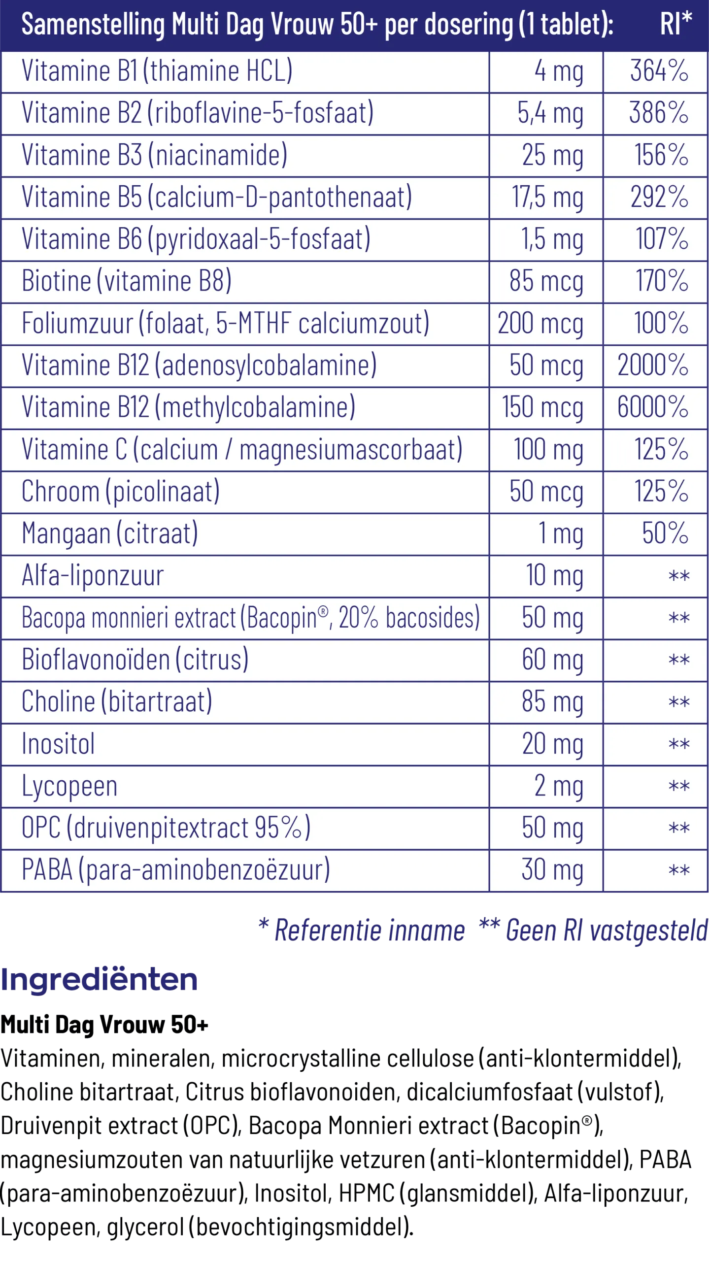 Vitakruid Multi Dag & Nacht Vrouw 50+ 100% Vegan (2 x 30 tabletten)