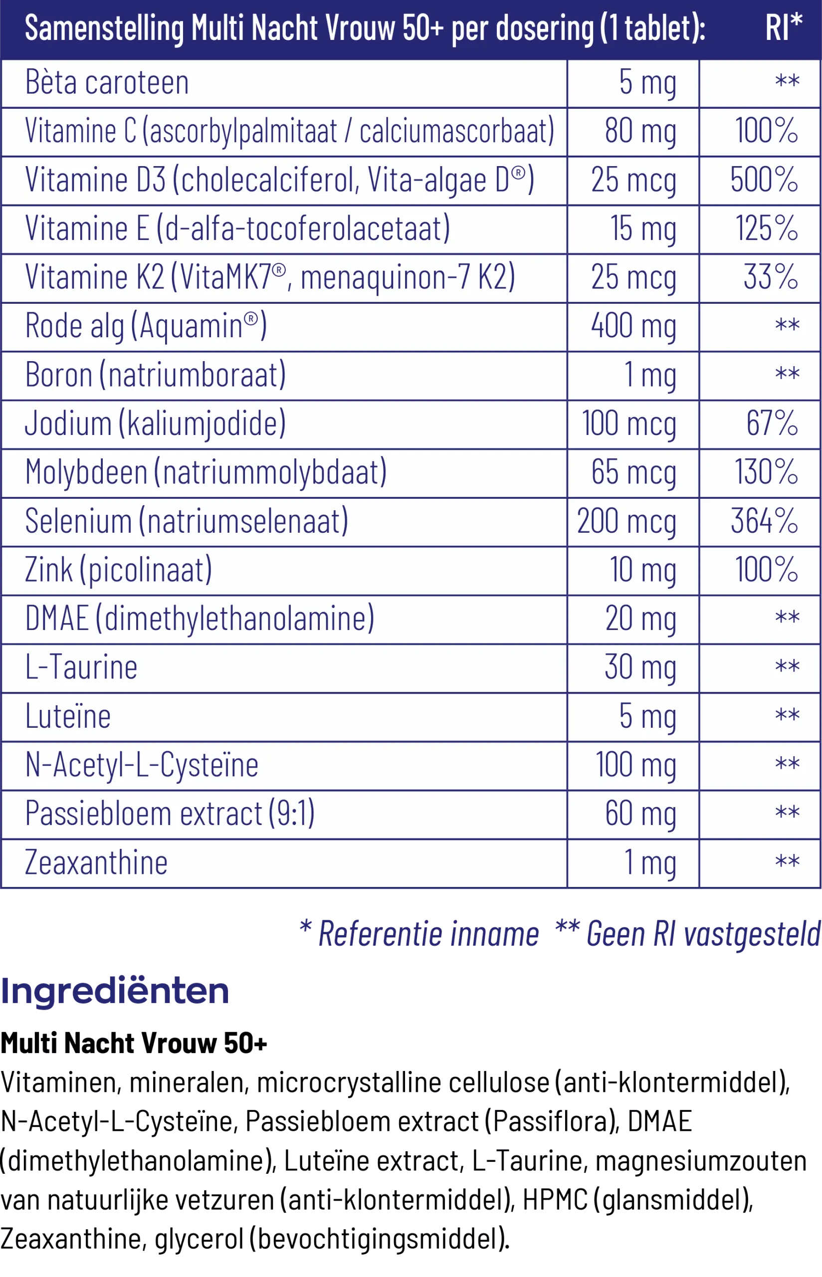 Vitakruid Multi Dag & Nacht Vrouw 50+ 100% Vegan (2 x 30 tabletten) - image 2