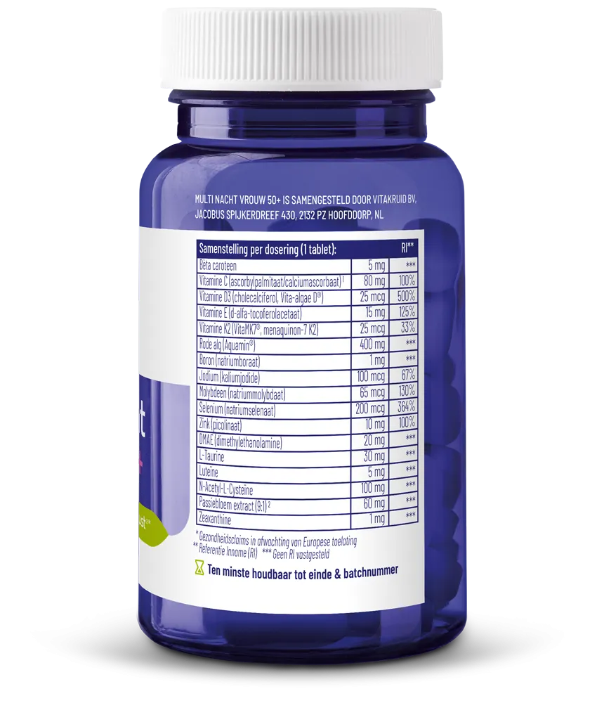 Vitakruid Multi Nacht Vrouw 50+ 100% Vegan (30 tabletten) - image 2
