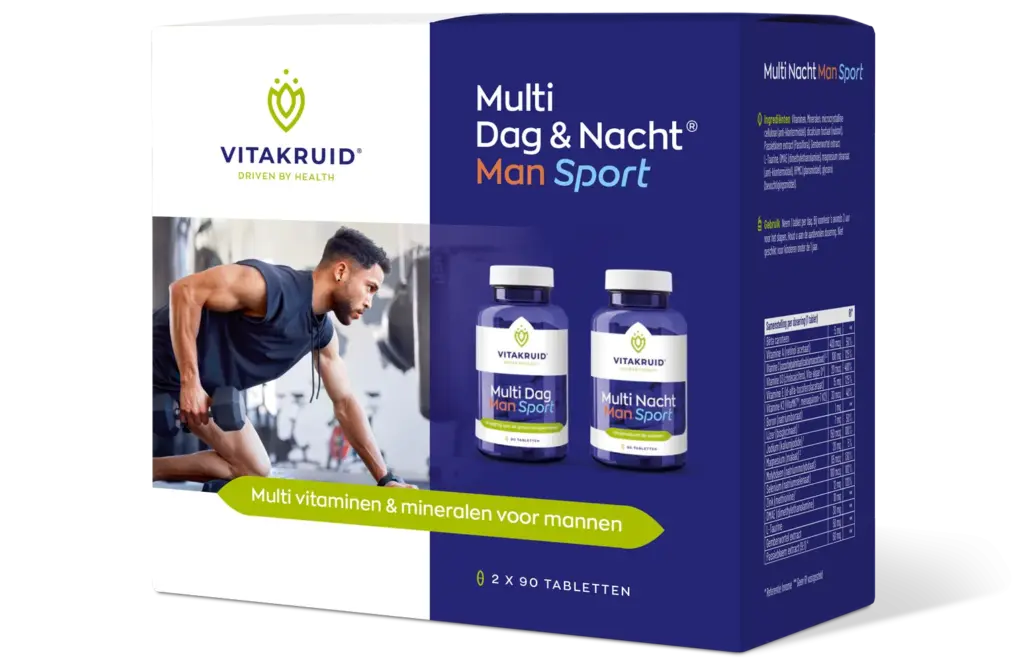 Vitakruid Multi Dag & Nacht Man Sport 100% Vegan (2 x 90 tabletten)