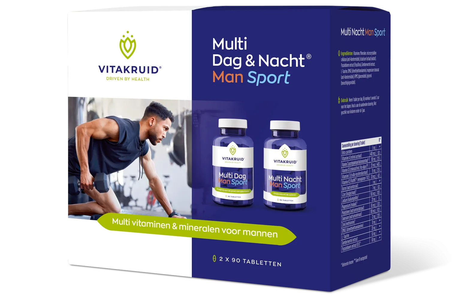 Vitakruid Multi Dag & Nacht Man Sport 100% Vegan (2 x 90 tabletten)
