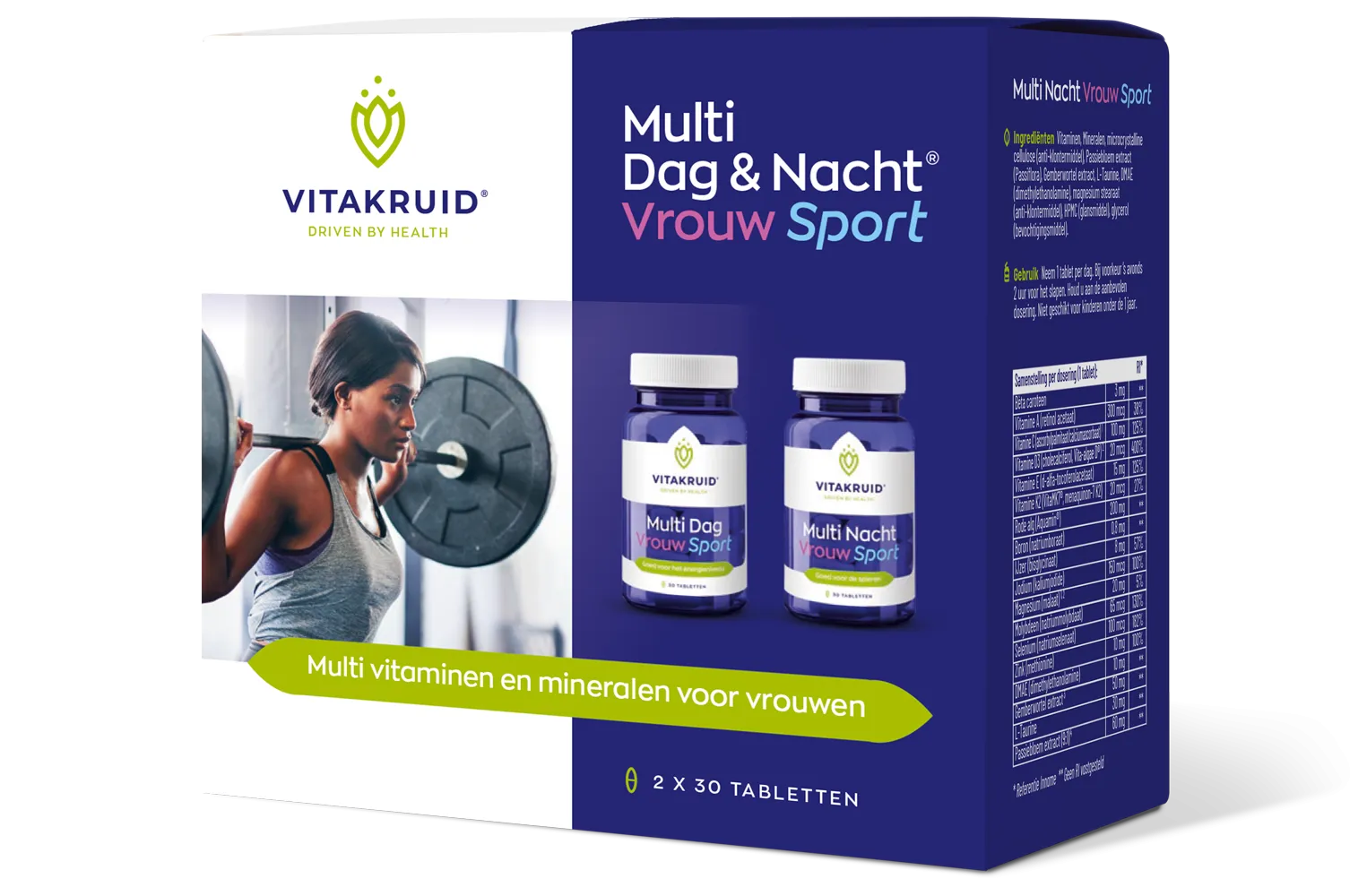 Vitakruid Multi Dag & Nacht Vrouw Sport 100% Vegan (2 x 30 tabletten)