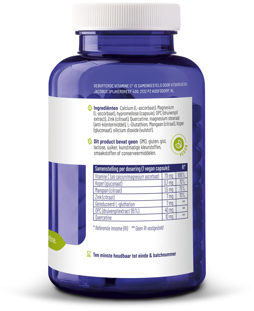 Vitakruid Gebufferde Vitamine C met Zink OPC Quercetine (180 vega capsules) - image 2
