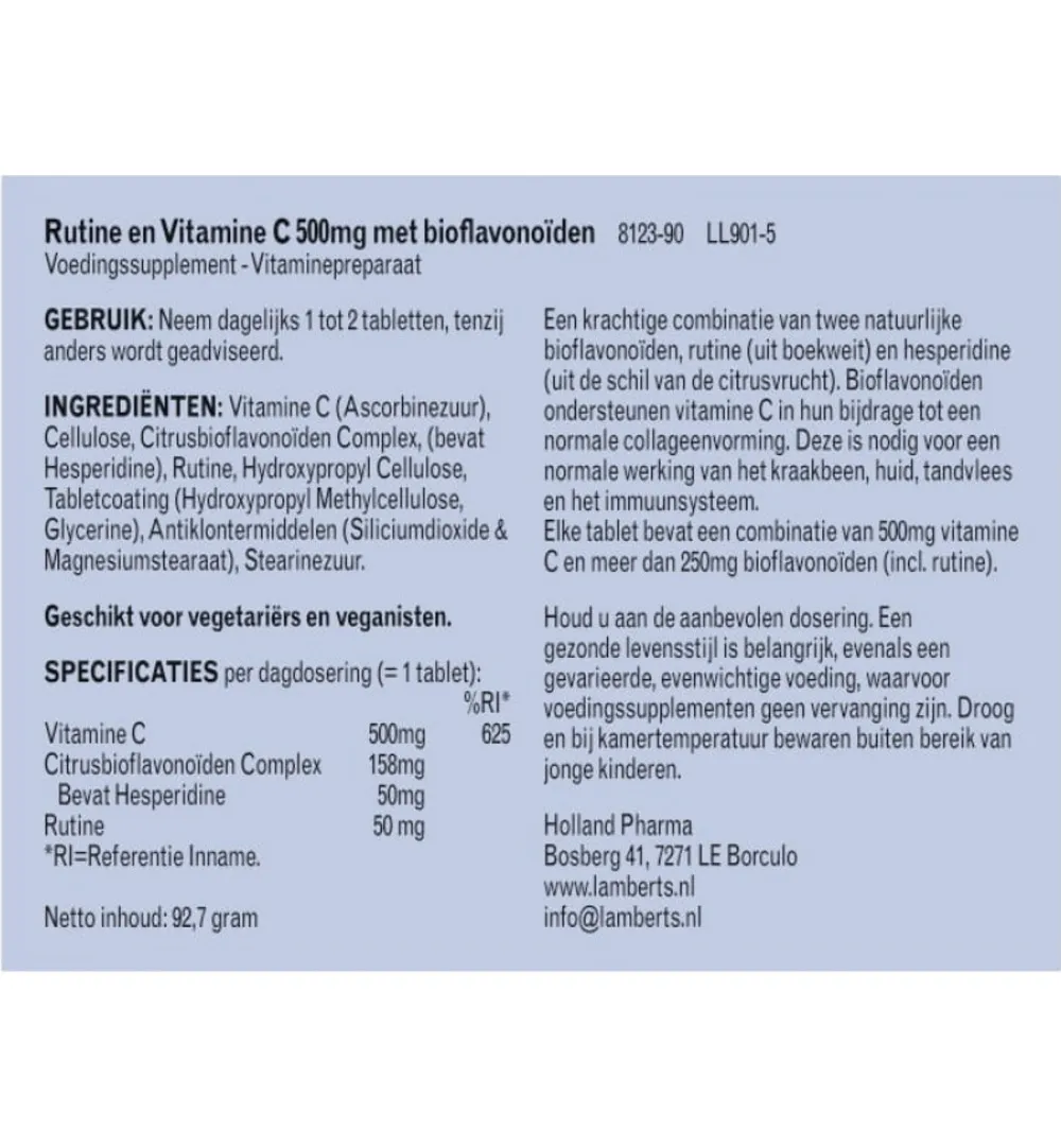 Lamberts Vitamine C 500mg rutine & bioflavonoiden (90 tabletten)