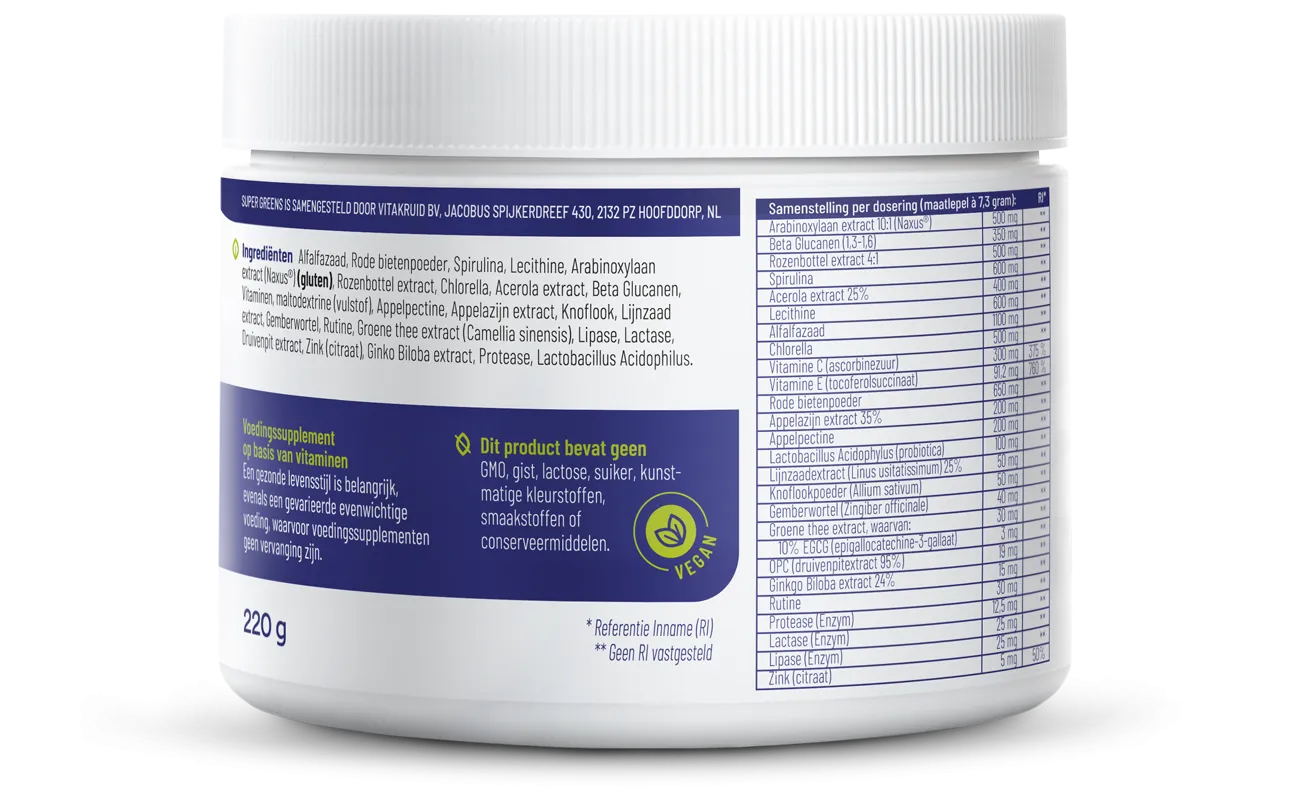 Vitakruid Super Greens 25 Nutrienten Oa Probiotica & Enzymen (220 gr) - image 2