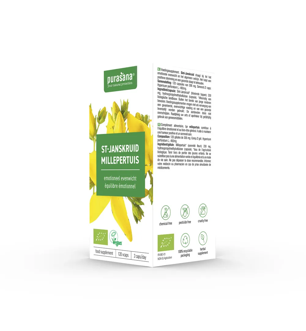 Purasana Sint Janskruid Millepertuis Vegan Bio (120 vega capsules) - image 4