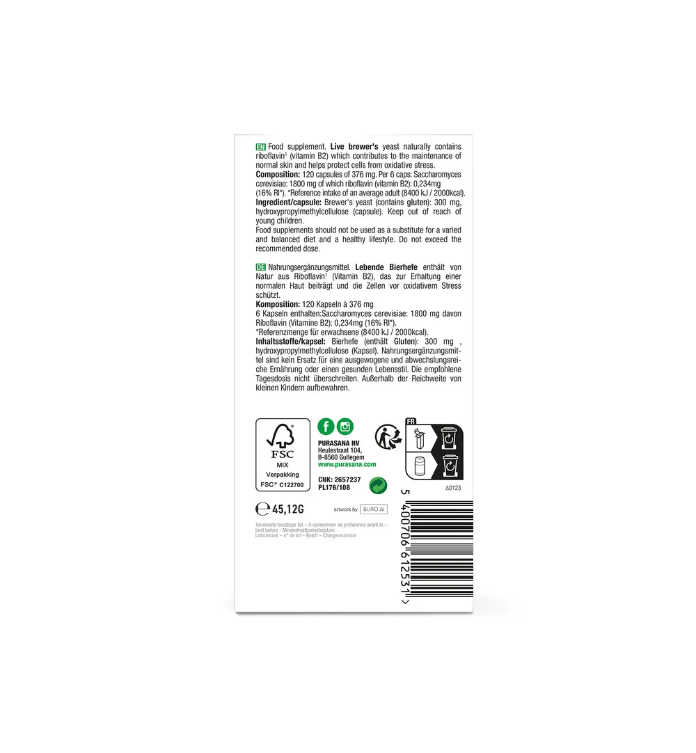 Purasana Levende Biergist/Levure De Biere Revivifiable (120 capsules) - image 3