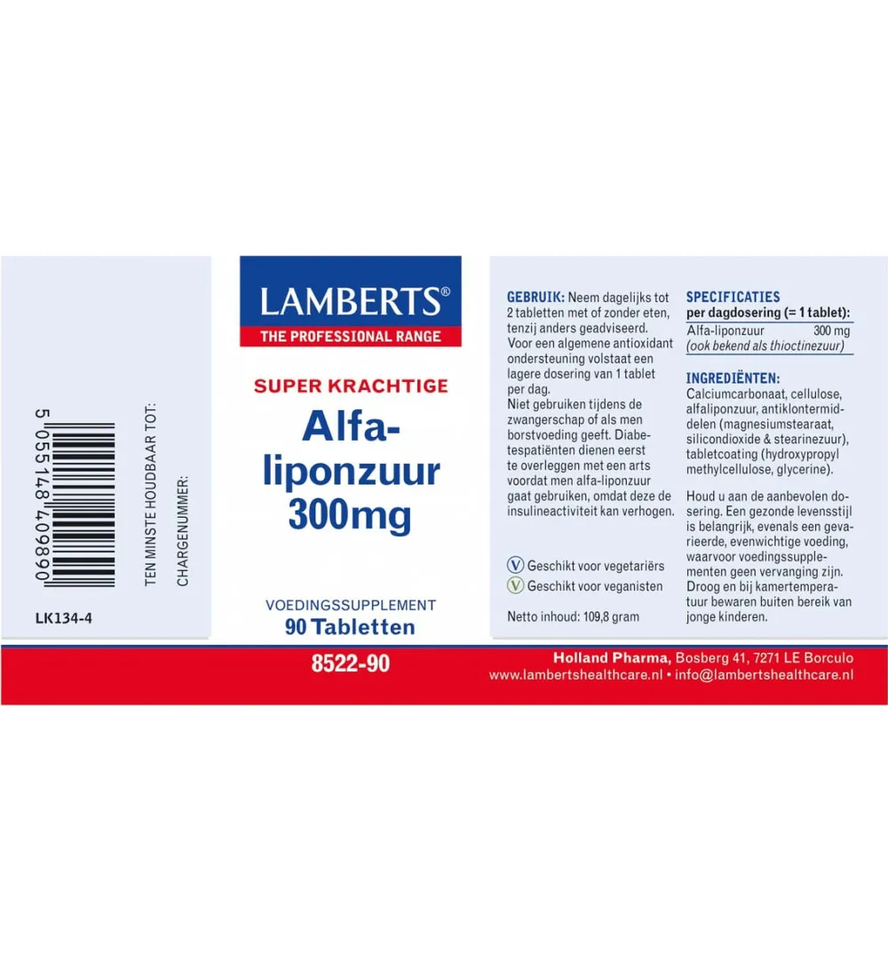 Lamberts Alfa Liponzuur 300Mg (90 tabletten)