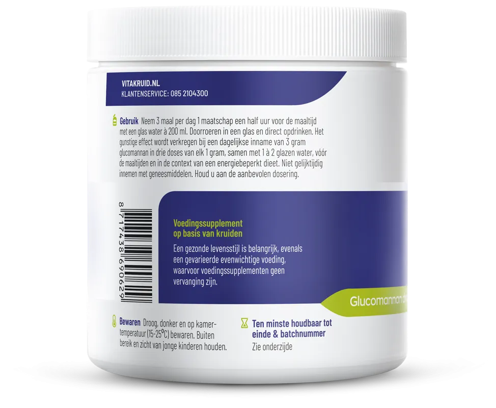 Vitakruid Psyllium 5000 mg & Glucomannan 1000 mg Vezels (450 gr)