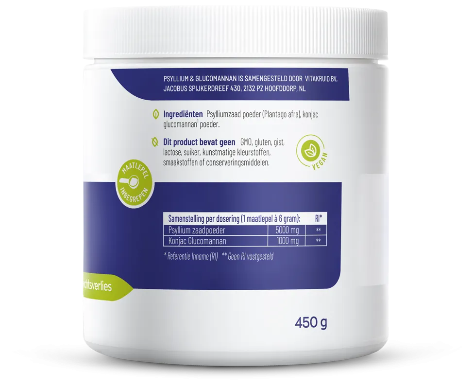 Vitakruid Psyllium 5000 mg & Glucomannan 1000 mg Vezels (450 gr) - image 2