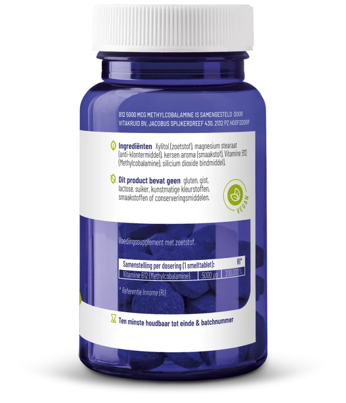 Vitakruid B12 5000 mcg Actief Methylcobalamine Vitamine (60 tabletten) - image 2