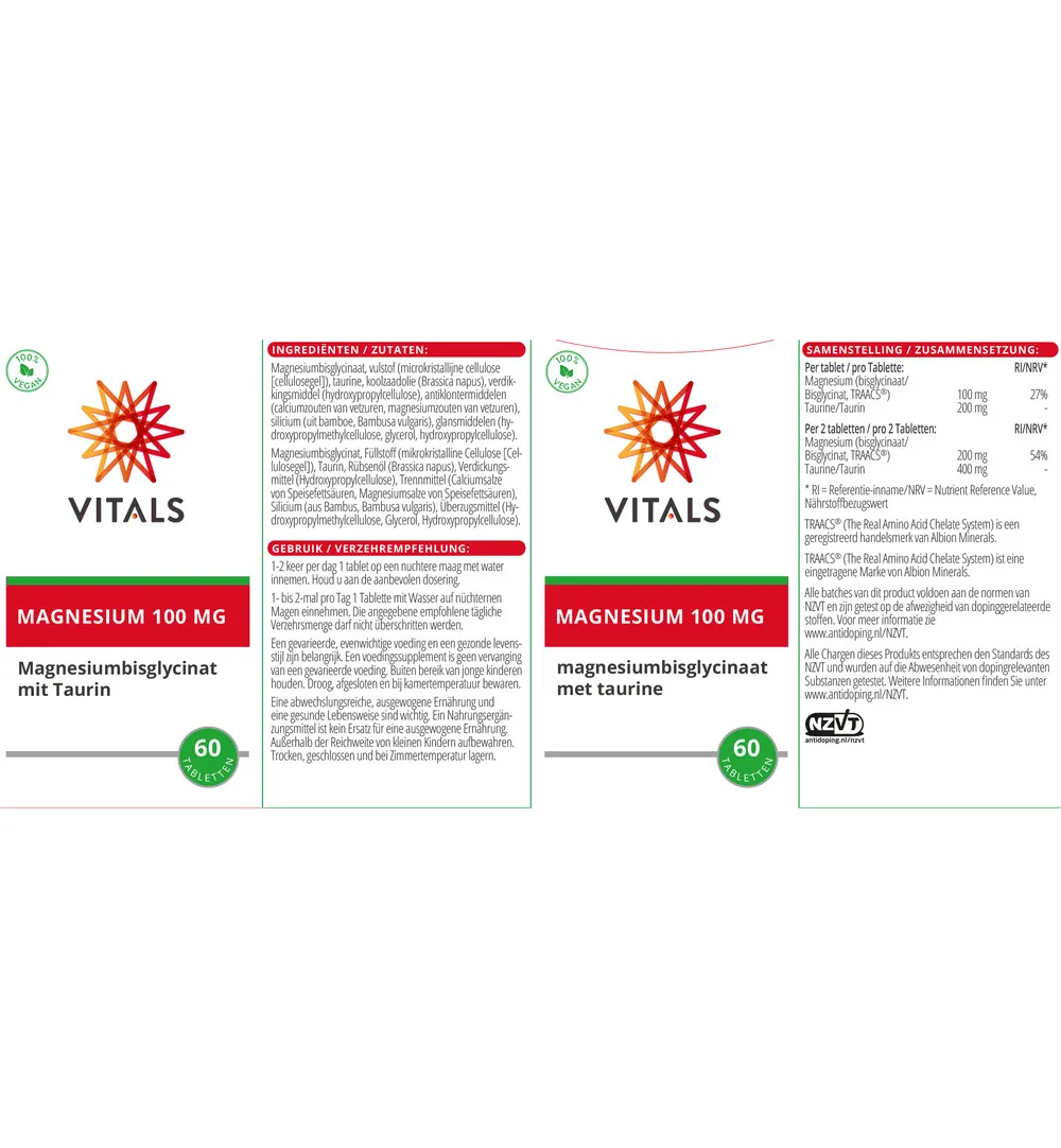 Vitals Magnesiumbisglycinaat 100 mg (60 tabletten) - image 3