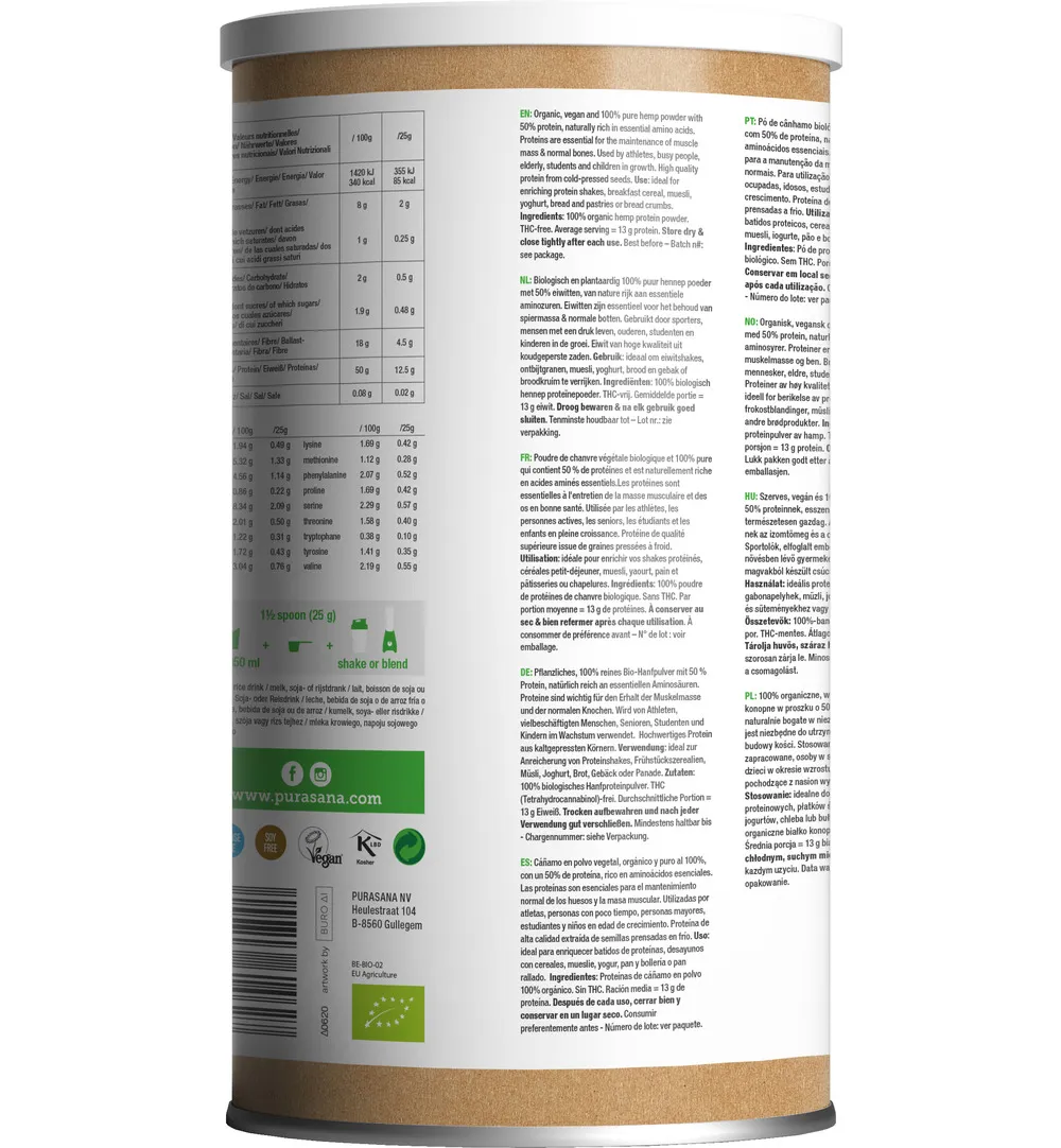 Purasana Vegan Proteine Hennep Bio (400 gr)