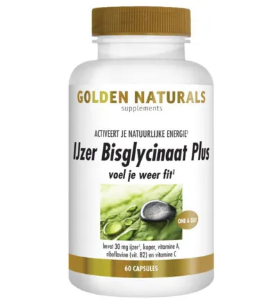 Golden Naturals IJzer bisglycinaat plus (60 vega capsules)