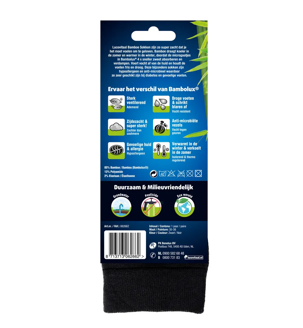 Lucovitaal Bamboe Lange Sokken Zwart 35-38 (1 paar)