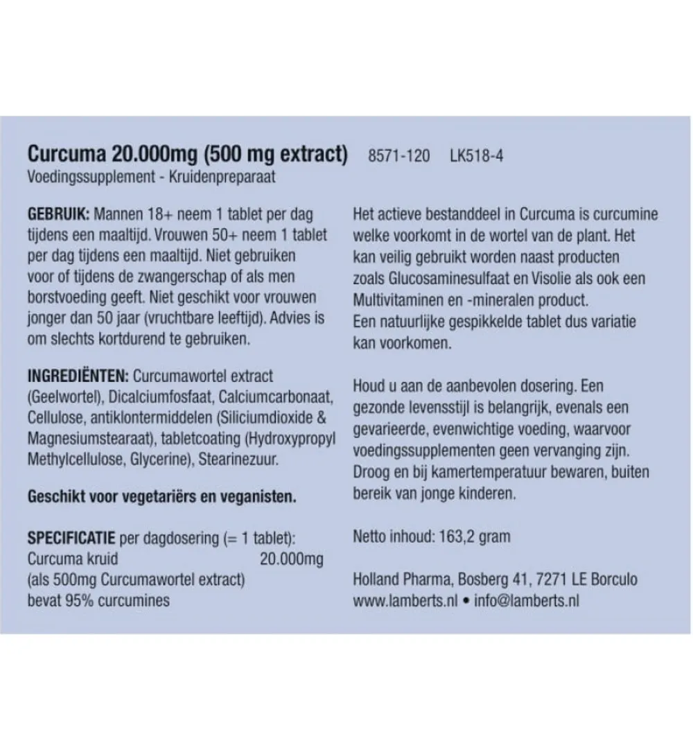 Lamberts Curcuma 20.000mg (120 tabletten)