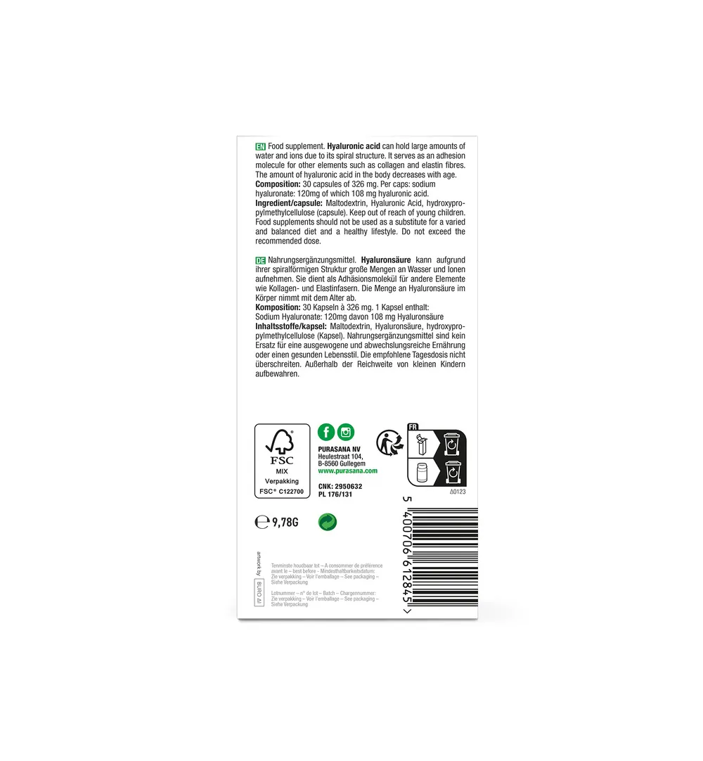 Purasana Hyaluronzuur Vegan (30 capsules) - image 3