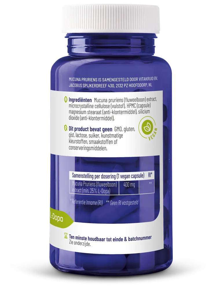 Vitakruid Mucuna Pruriens 400 mg Minimaal 25% L-Dopa (60 vega capsules) - image 2