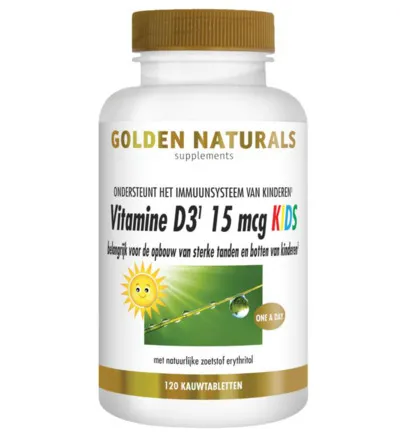 Golden Naturals Vitamine D3 15 Mcg Kids (120 kauwtabletten)