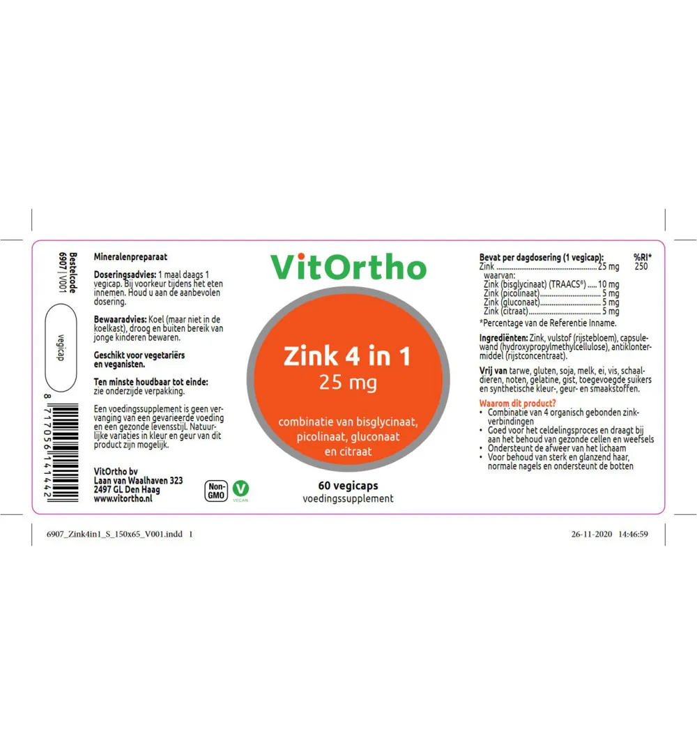 VitOrtho Zink 4-in-1 (60 vega capsules)