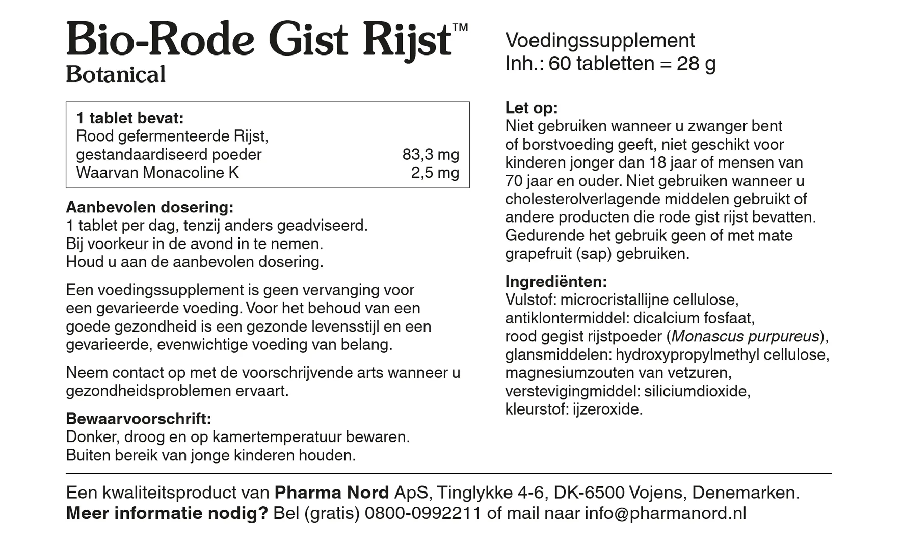 Pharma Nord Bio Rode Gist Rijst (60 tabletten)