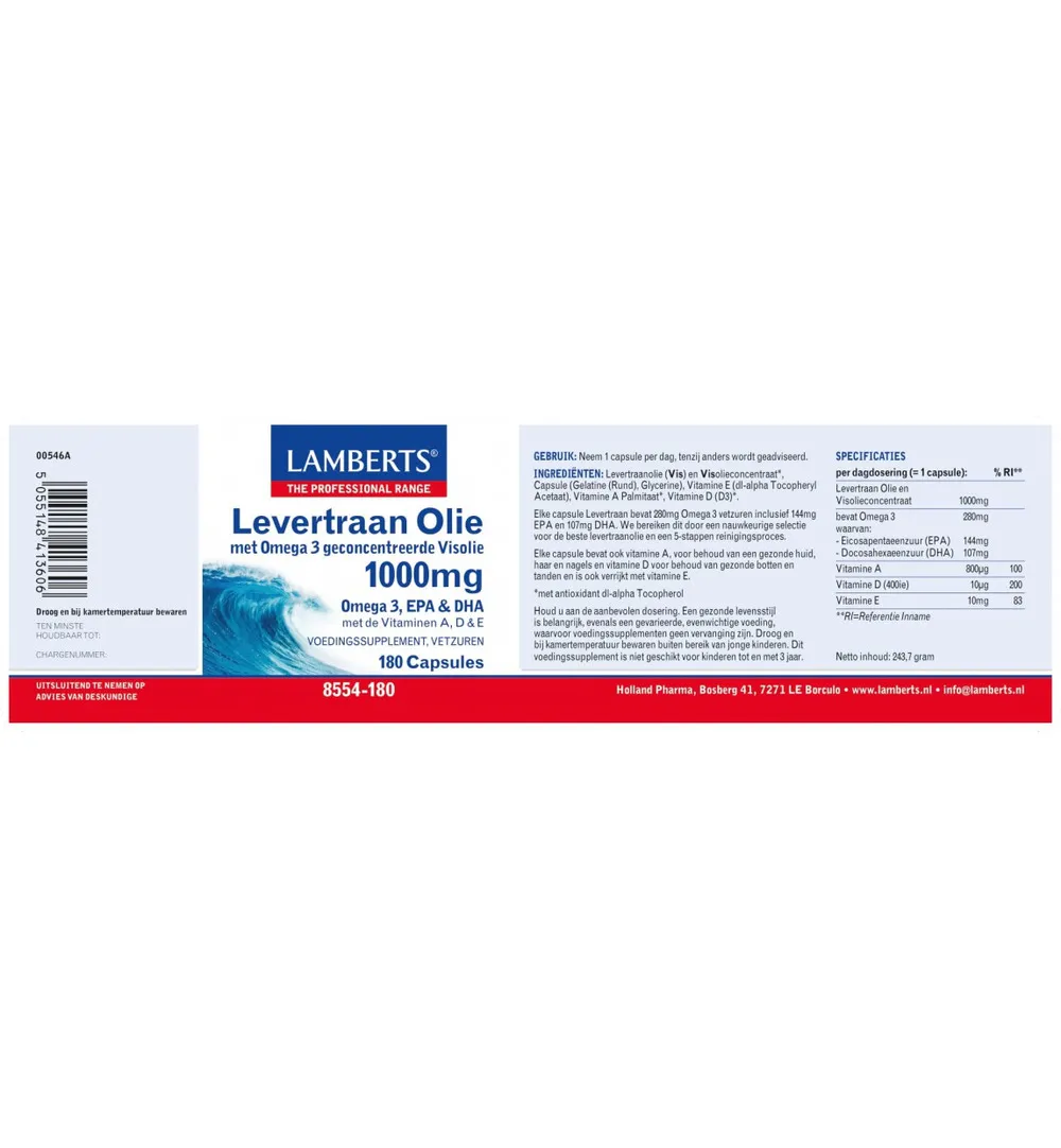 Lamberts Levertraanolie 1000Mg (180 capsules)