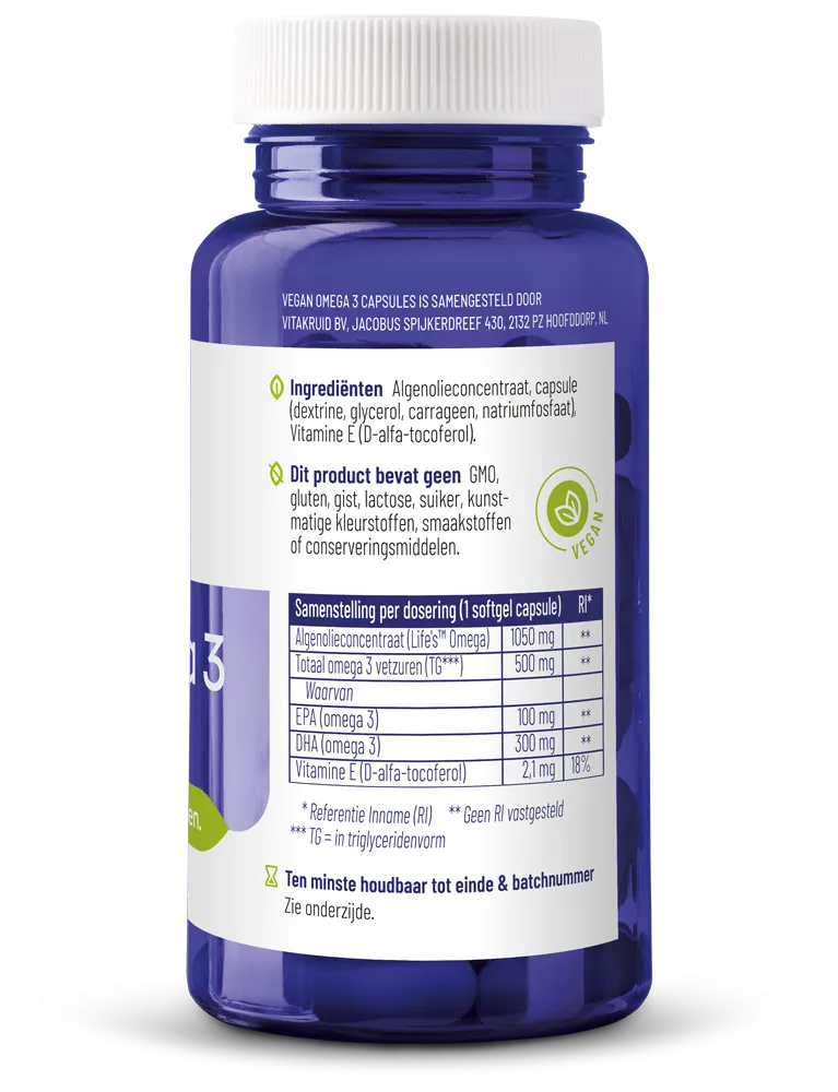 Vitakruid Vegan Omega 3 1000 Tryglyceriden 300 DHA 100 EPA (60 softgels) - image 2