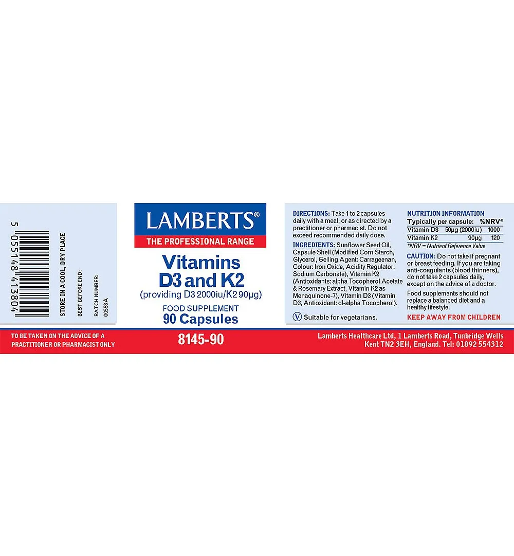 Lamberts Vitamine D3 2000IE en K2 90mcg (90 capsules)